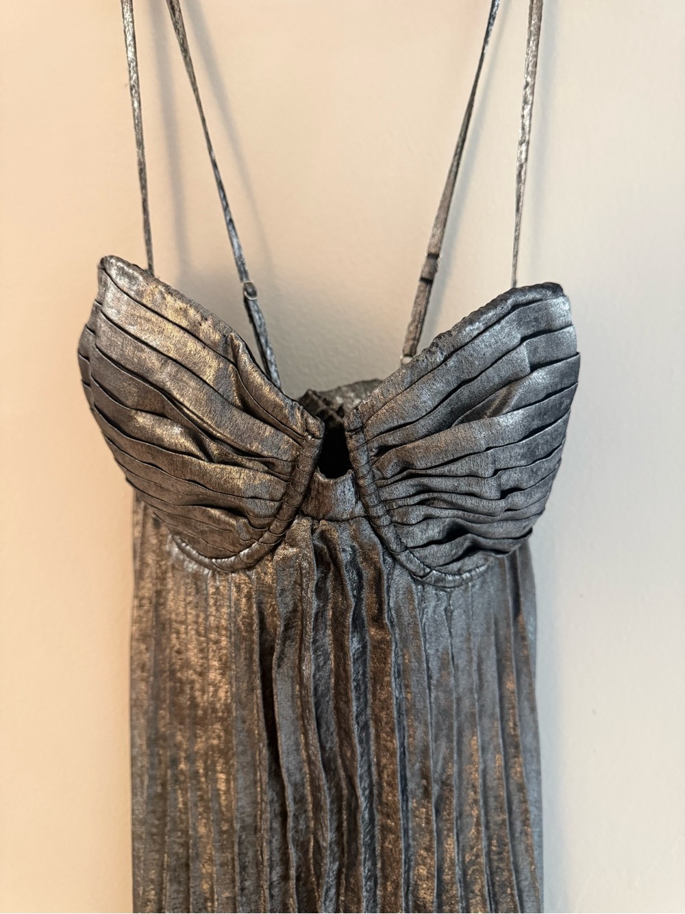 Lulu's Metallic Silver Pleated Strap Dress